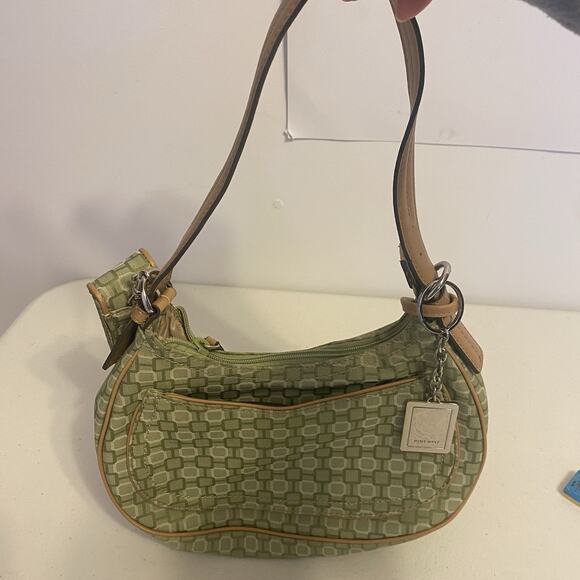 Y2K Nine West Lime Green Canvas Slouchy Crescent Hobo Shoulder Purse Set VTG 90s - Picture 4 of 10